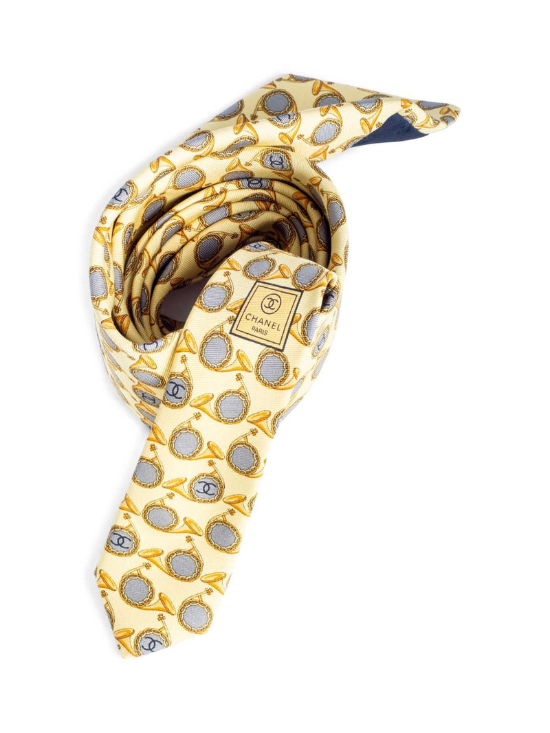 CHANEL CC Logo Silk Trumpet Tie Yellow-designer resale