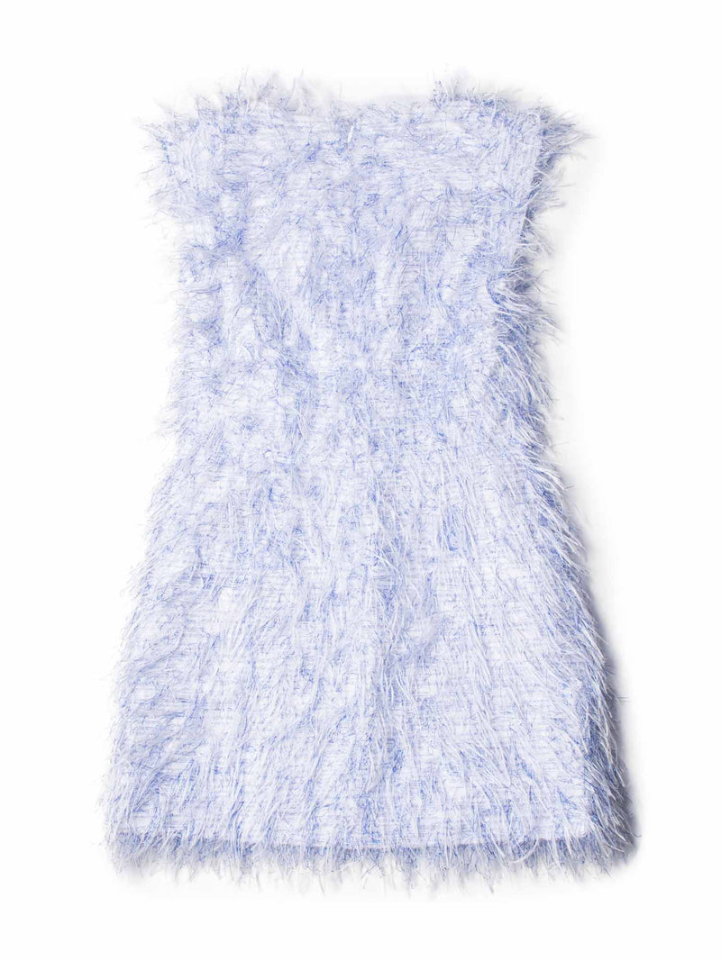 CHANEL CC Logo Sleeveless Fringe Mini Dress Blue White-designer resale