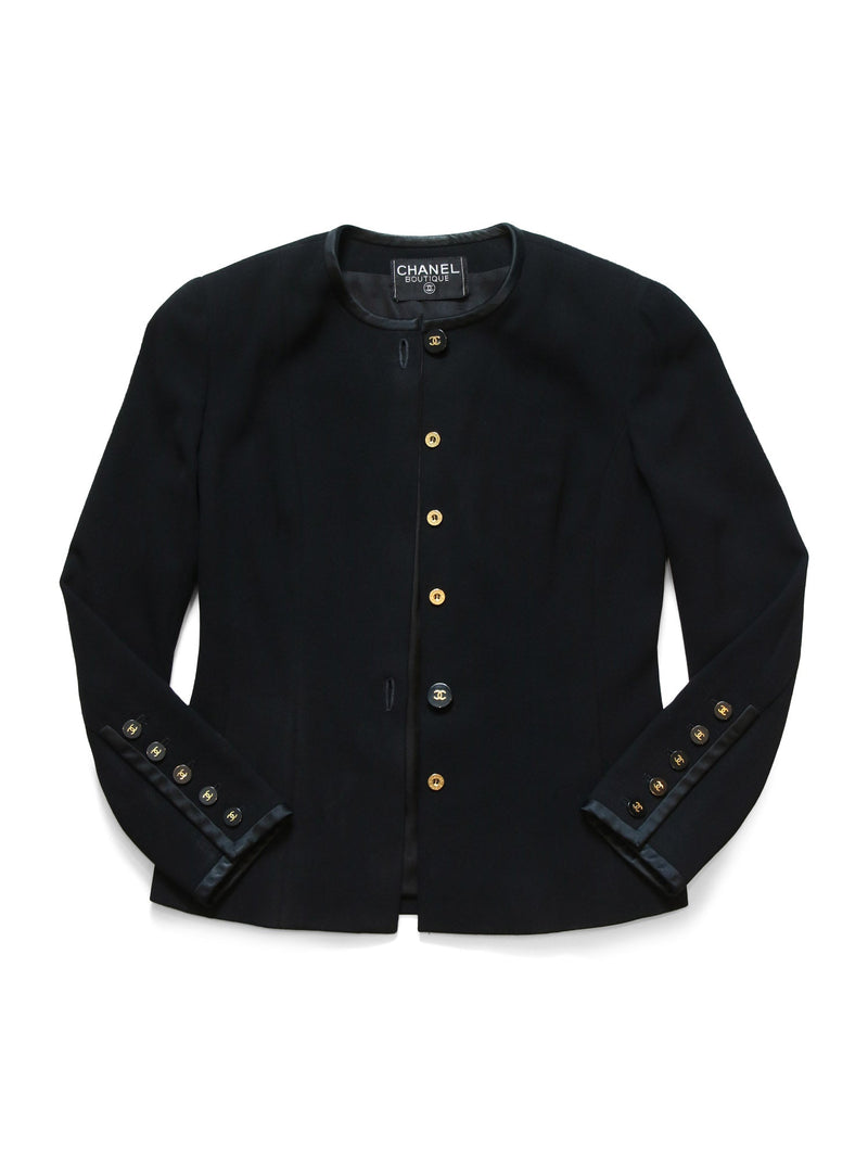 CHANEL CC Logo Tweed Fitted Jacket Black Gold-designer resale