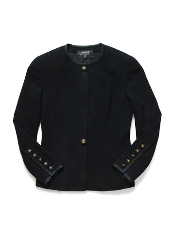 CHANEL CC Logo Tweed Fitted Jacket Black Gold-designer resale