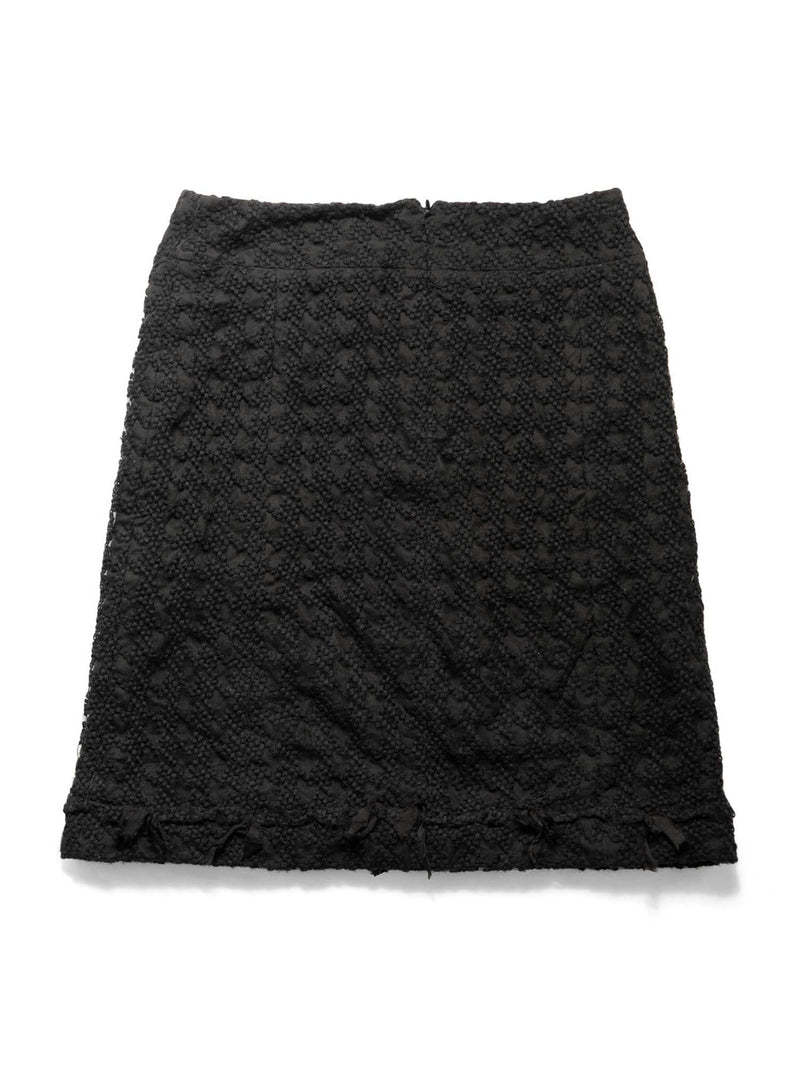 CHANEL CC Logo Tweed Fringe Camellia Skirt Black-designer resale
