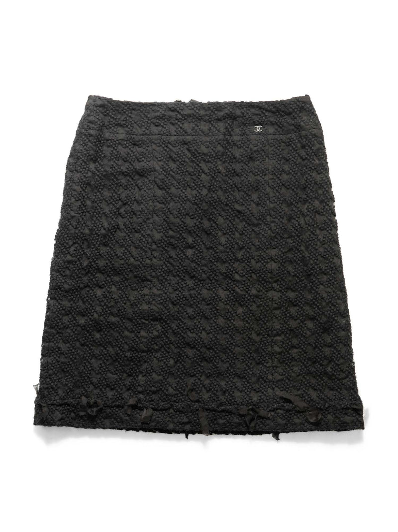 CHANEL CC Logo Tweed Fringe Camellia Skirt Black-designer resale