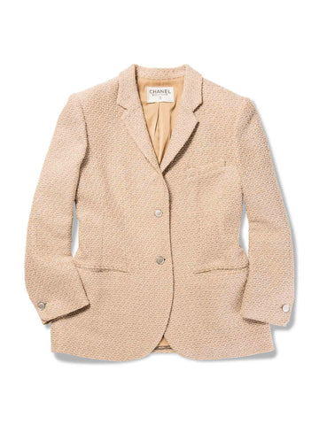CHANEL CC Logo Tweed Jacket Beige White Silver-designer resale