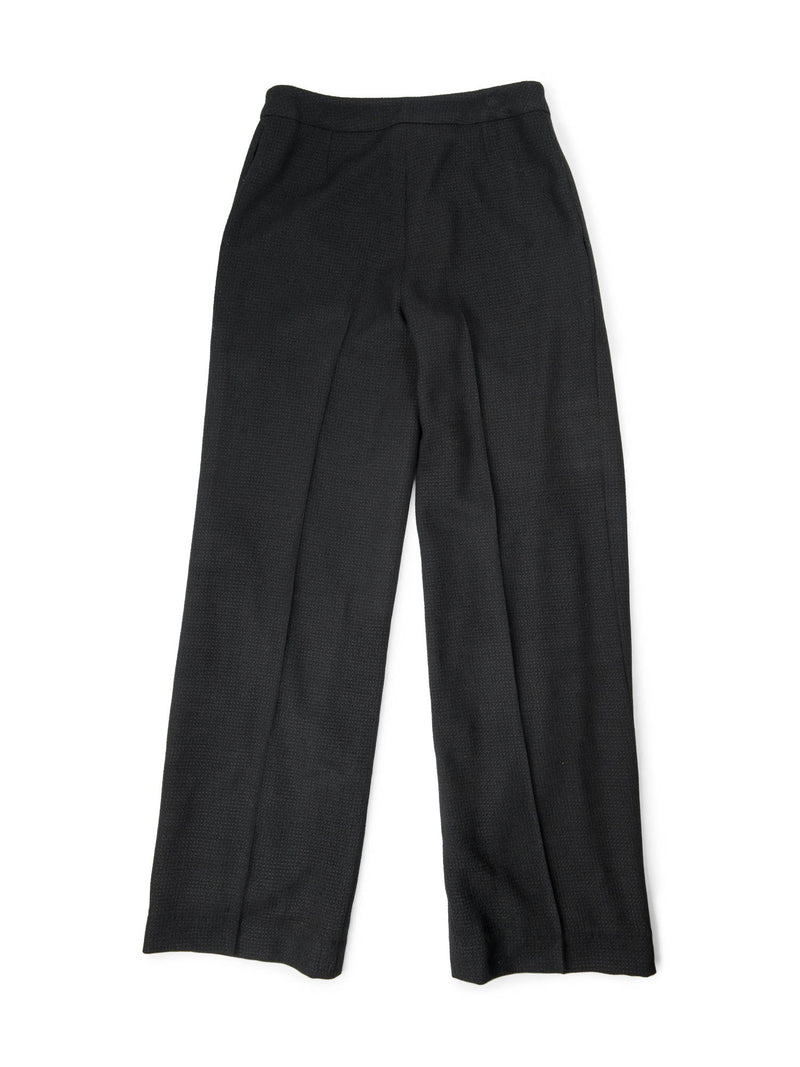 CHANEL CC Logo Tweed Wool Wide Leg Pants Black-designer resale