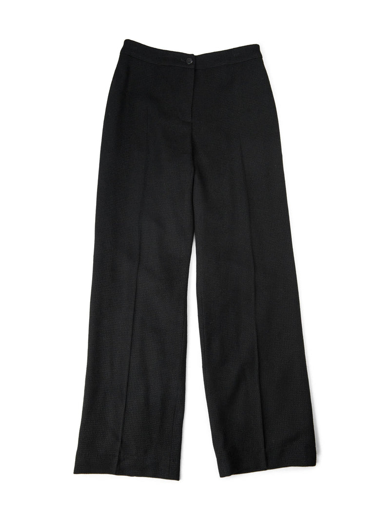 CHANEL CC Logo Tweed Wool Wide Leg Pants Black