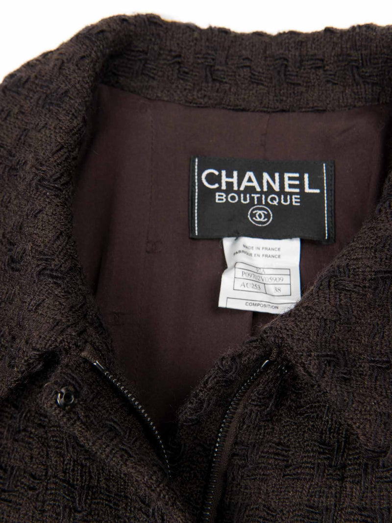 Chanel CC Logo Tweed Zip Up Jacket Brown