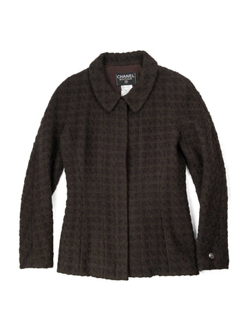 CHANEL CC Logo Tweed Zip Up Jacket Brown-designer resale