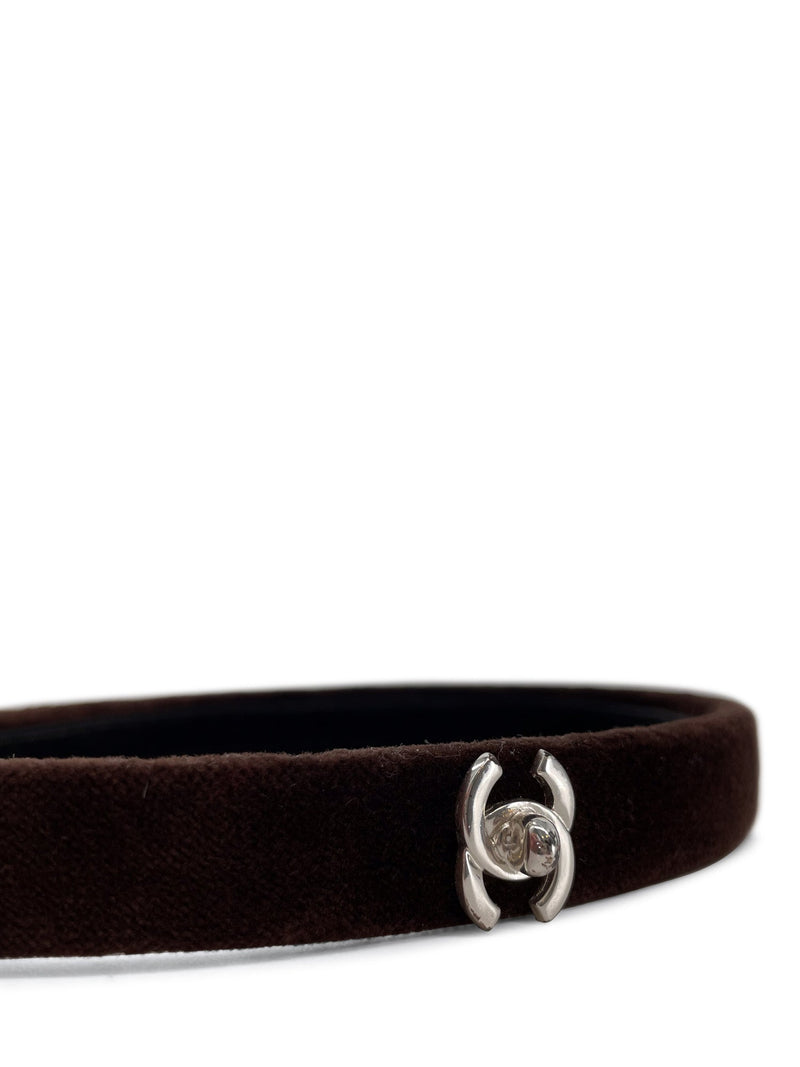 CHANEL CC Logo Velvet Hair Band Brown-designer resale