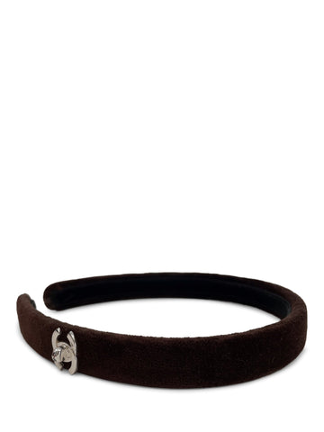 CHANEL CC Logo Velvet Hair Band Brown-designer resale
