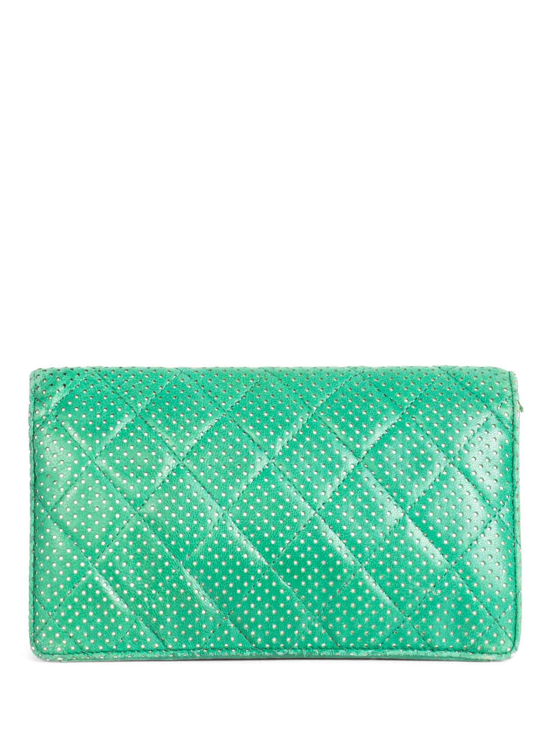 CHANEL CC Logo Vintage Perforated Quilted Leather Wallet Green-designer resale