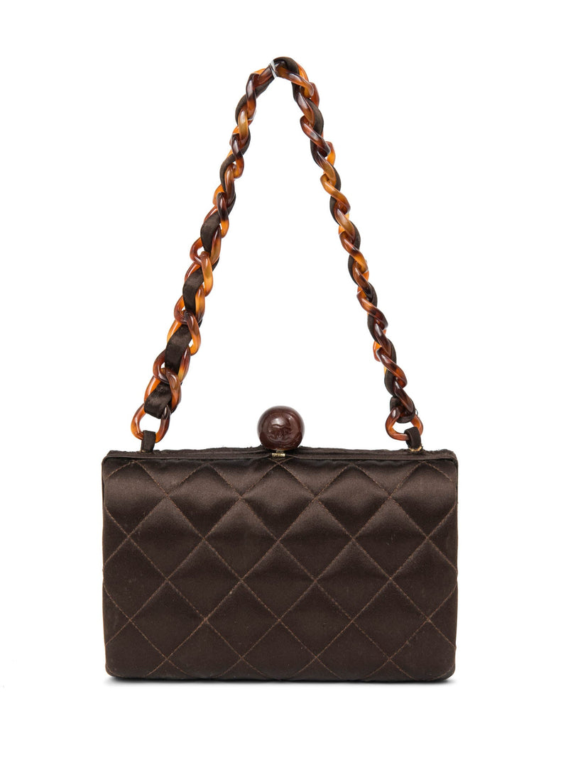 CHANEL CC Logo Vintage Quilted Silk Lucite Chain Mini Bag Brown-designer resale
