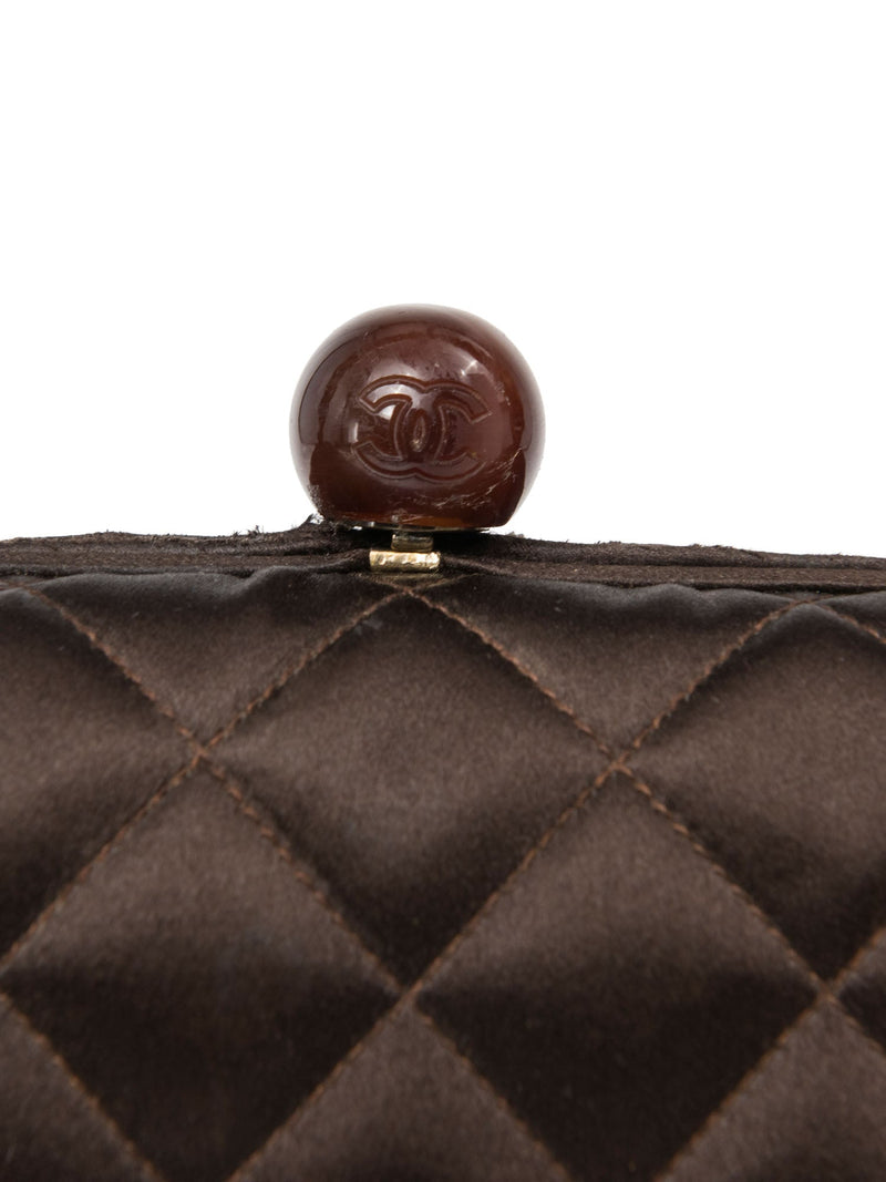 Chanel CC Logo Vintage Quilted Silk Lucite Chain Mini Bag Brown