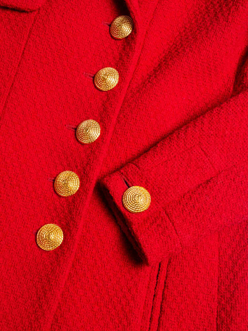 CHANEL CC Logo Vintage Tweed Boucle Fitted Jacket Red Gold-designer resale