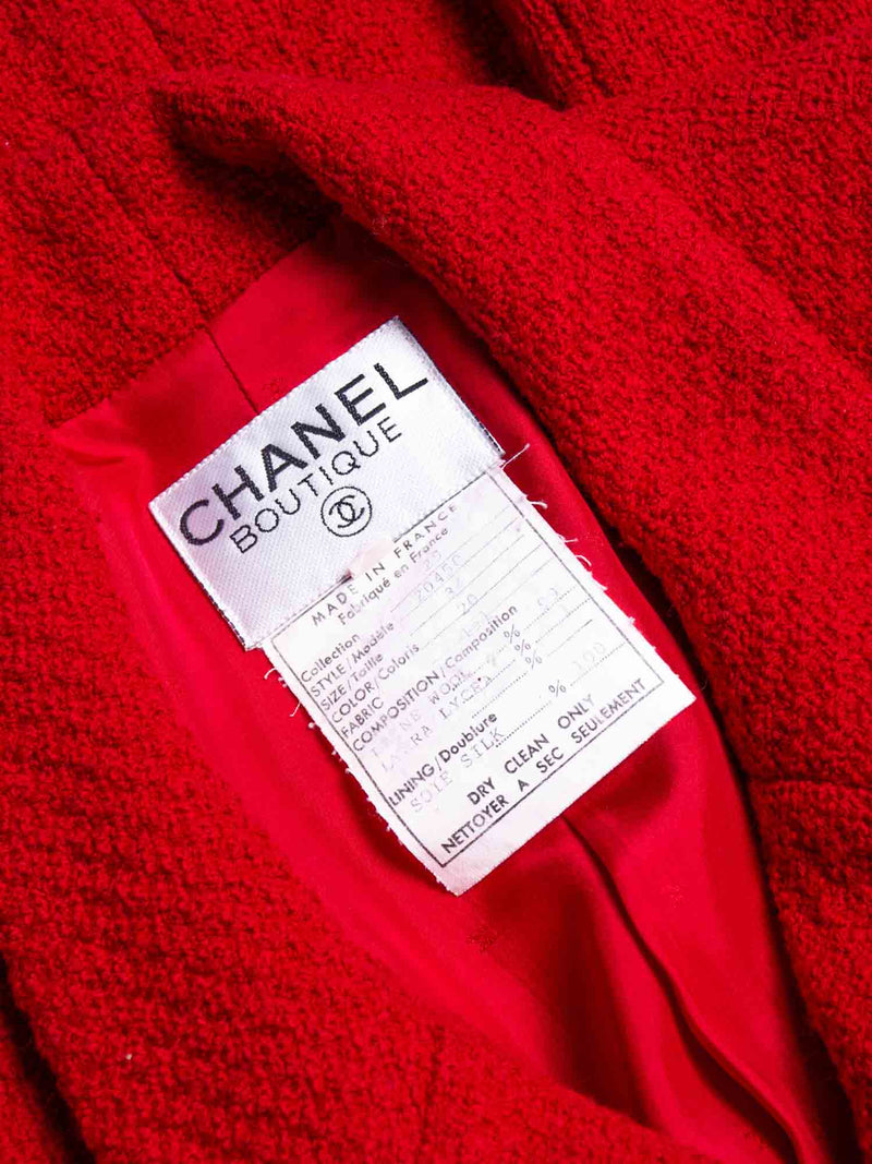 CHANEL CC Logo Vintage Tweed Boucle Fitted Jacket Red Gold-designer resale