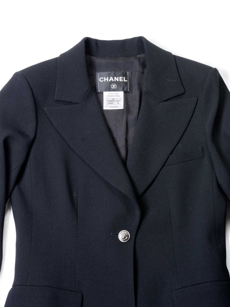 CHANEL CC Logo Wool Tweed Fitted Jacket Black-designer resale