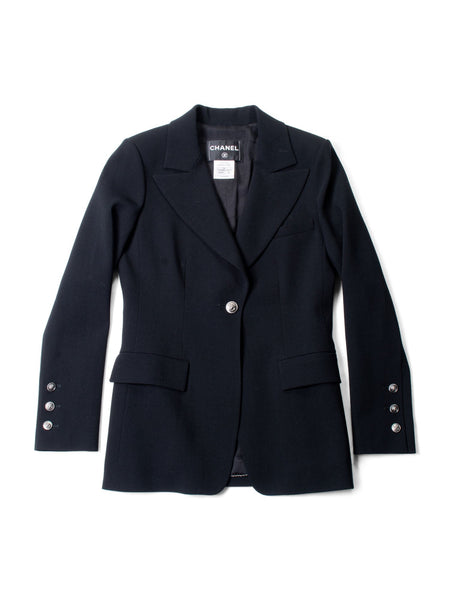 ＊エレガント♡＊【CHANEL】ジャケット ブラック CCロゴ CHANEL CC Logo Wool Tweed Fitted Jacket Black