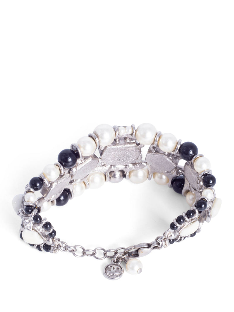 CHANEL Cabochon Silver Pearl Bracelet White Black-designer resale