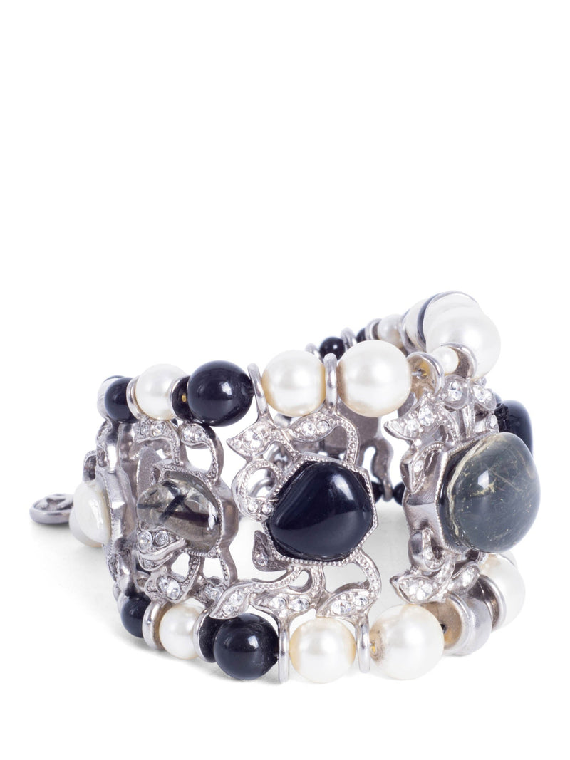 CHANEL Cabochon Silver Pearl Bracelet White Black-designer resale