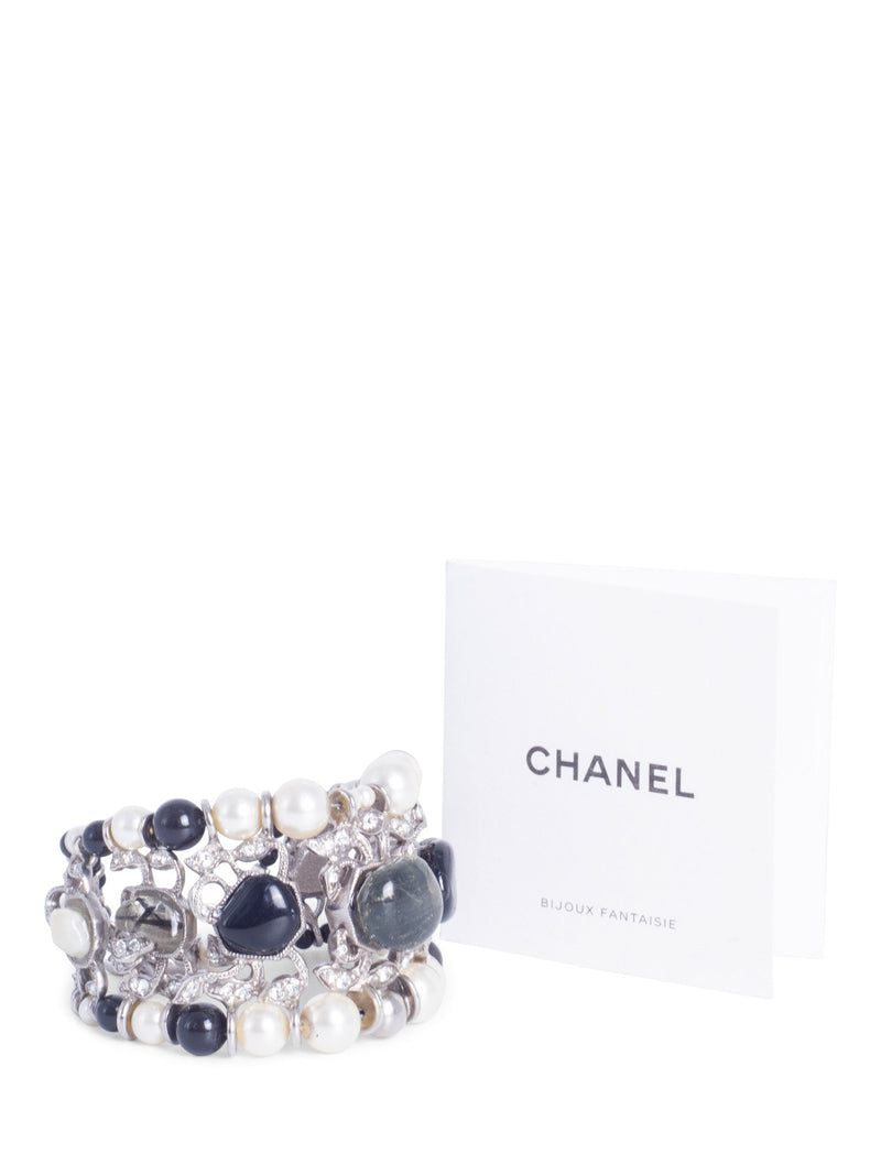 CHANEL Cabochon Silver Pearl Bracelet White Black-designer resale