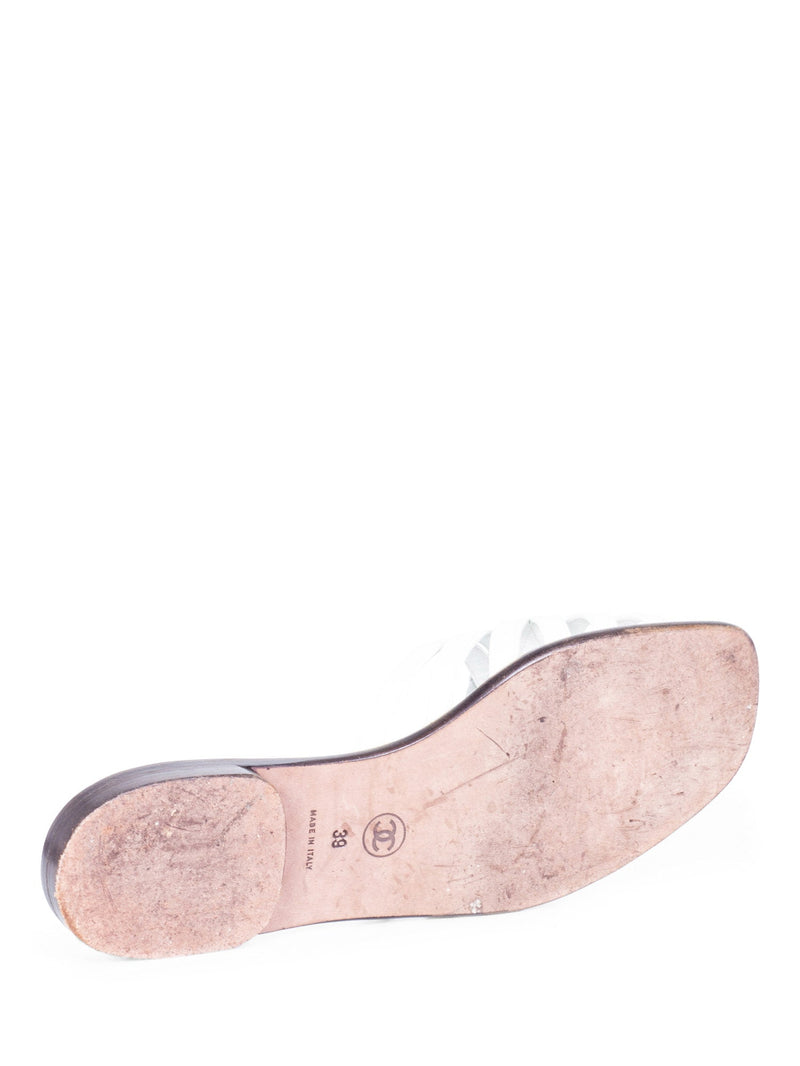 CHANEL Cameilla Leather Slip On Strap Sandals White-designer resale