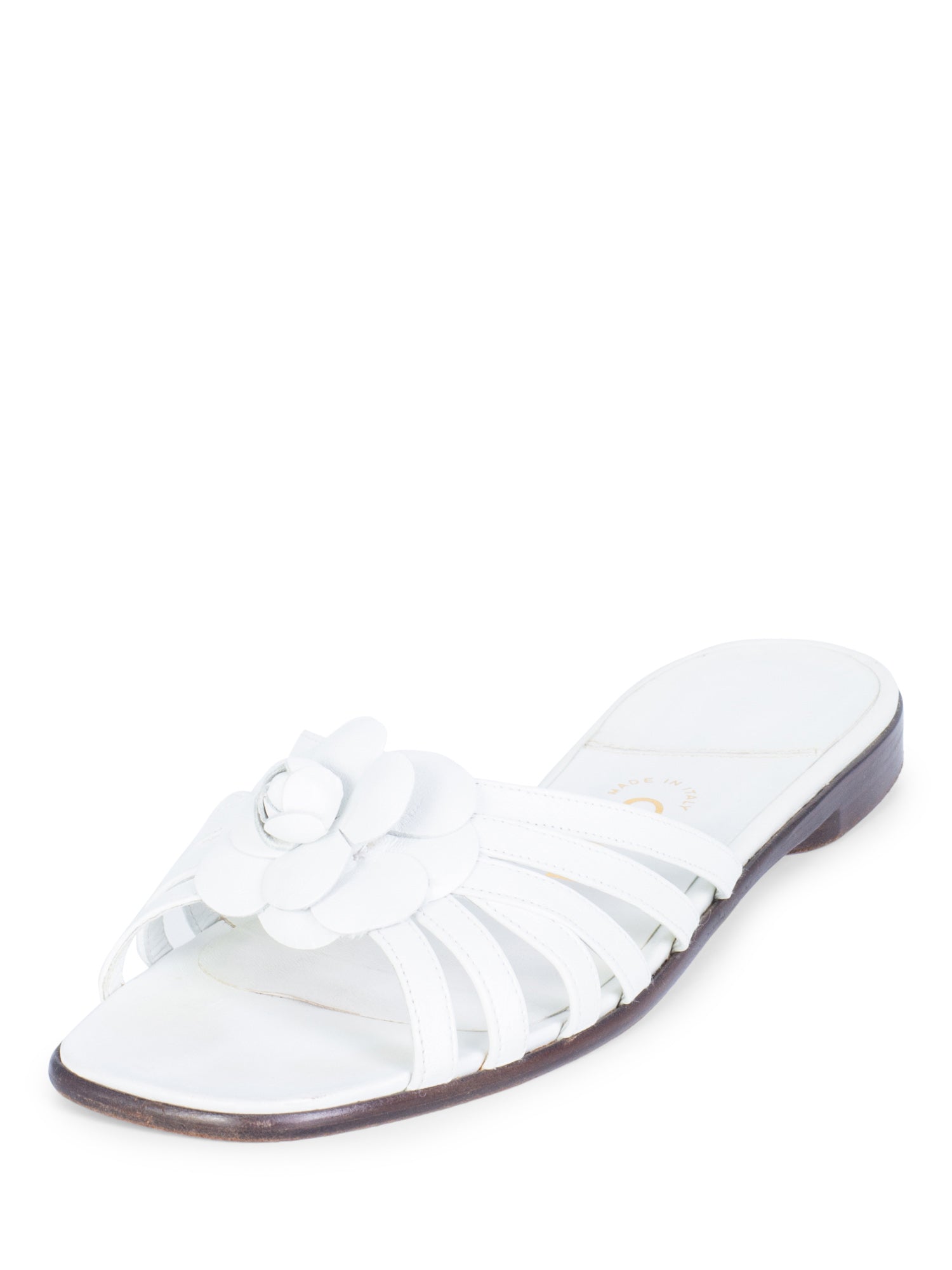 CHANEL Cameilla Leather Slip On Strap Sandals White-designer resale