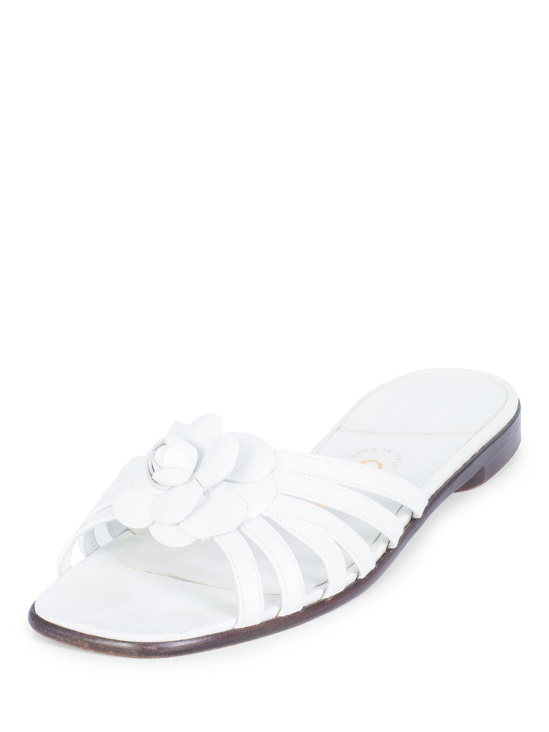 CHANEL Cameilla Leather Slip On Strap Sandals White