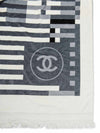 CHANEL Cotton CC Logo Fringe Extra Large Towel White Grey Black