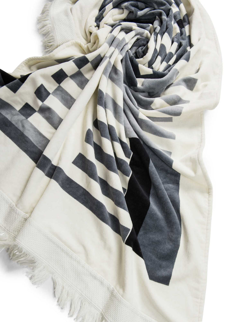 CHANEL Cotton CC Logo Fringe Extra Large Towel White Grey Black