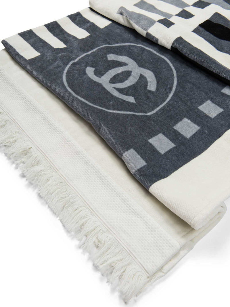 Chanel Cc Logo Navy & White Cashmere Throw Blanket