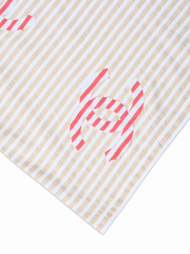 CHANEL Cotton CC Logo Stripe Top Tan Pink EU 46-designer resale