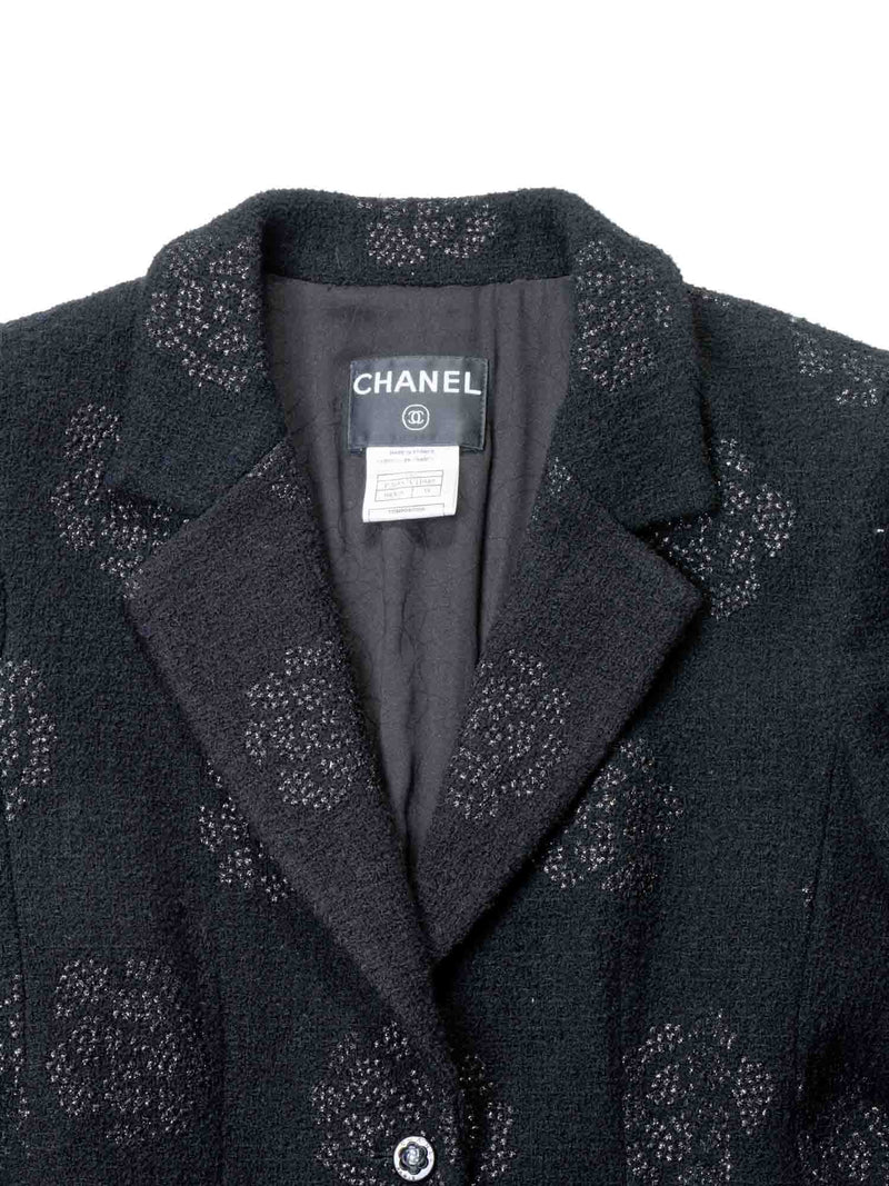 CHANEL Fantasy Tweed Camellia Flower Embroidered Jacket Black-designer resale