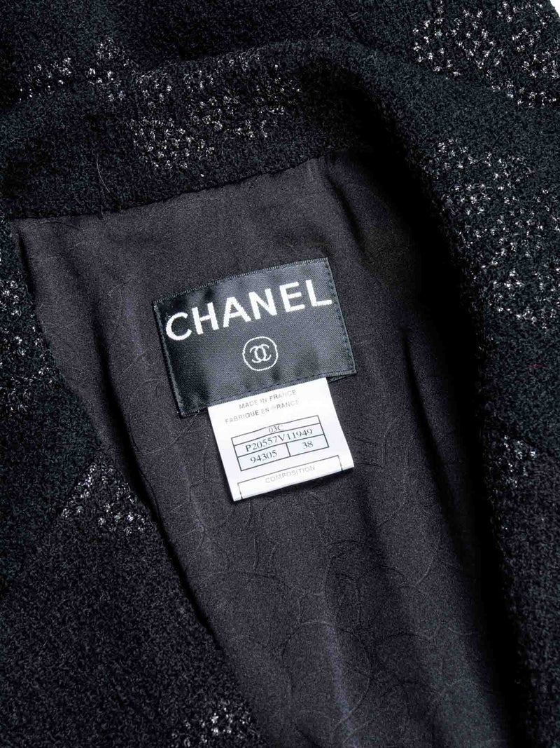 CHANEL Fantasy Tweed Camellia Flower Embroidered Jacket Black