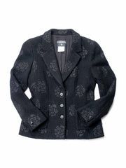 CHANEL Fantasy Tweed Camellia Flower Embroidered Jacket Black