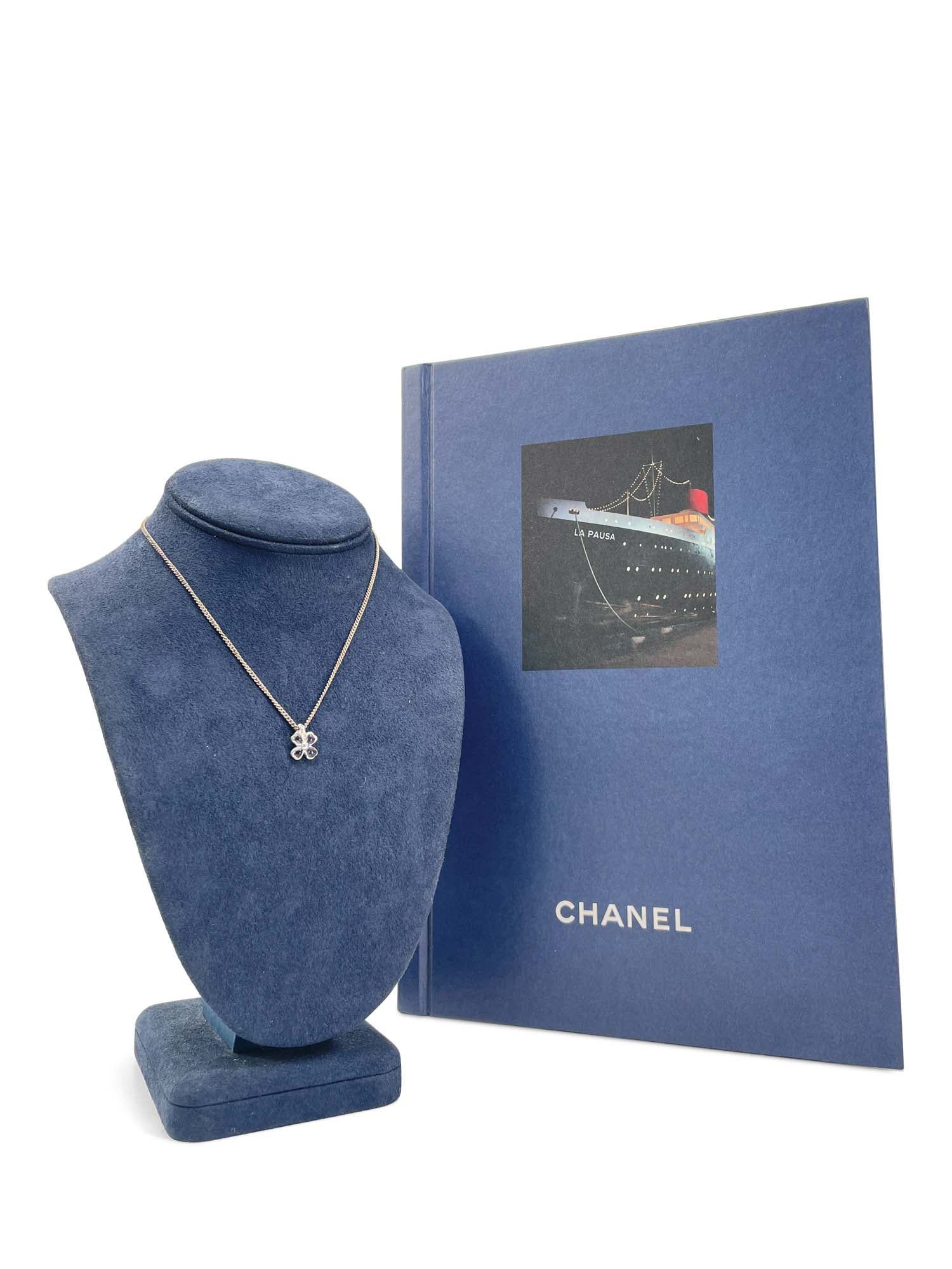 CHANEL Good Luck Clover Choker Necklace Purple Stone Silver-designer resale