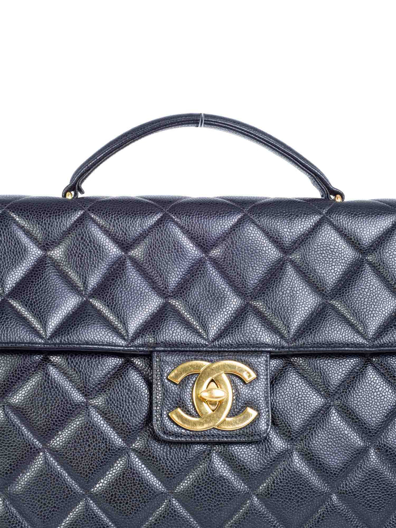 CHANEL Jumbo CC Logo 24K Gold Plated Quilted Caviar Leather Flap Bag Black-designer resale