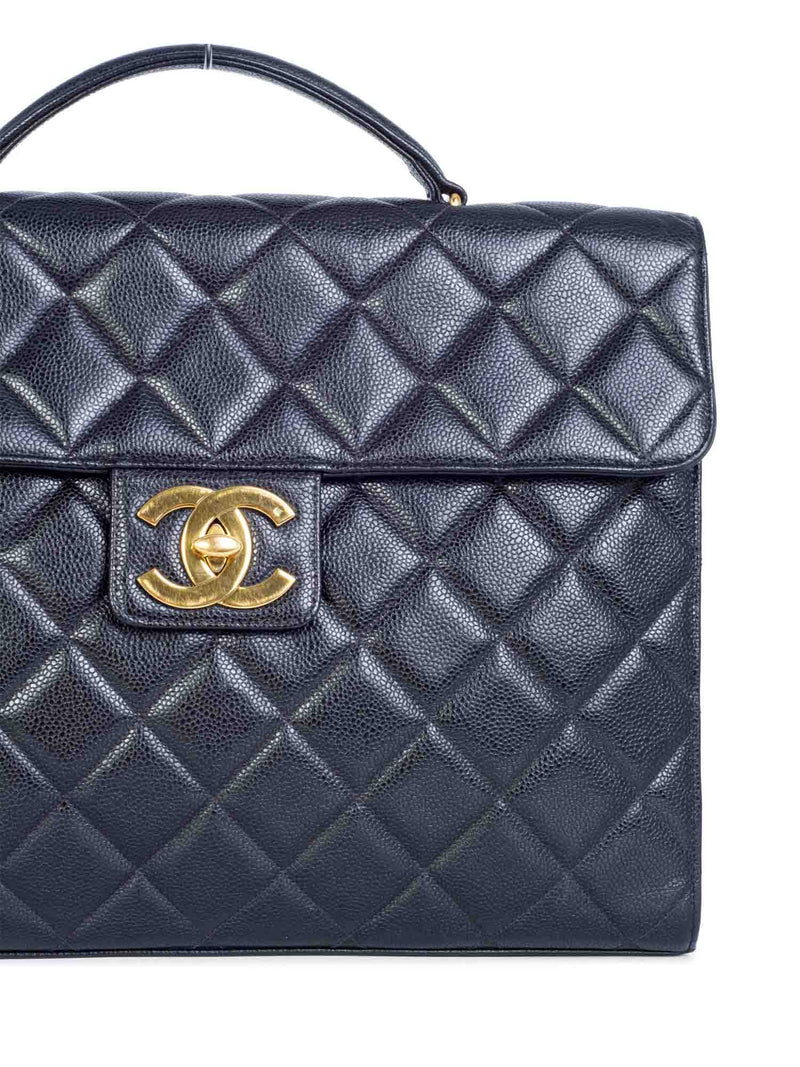 CHANEL Jumbo CC Logo 24K Gold Plated Quilted Caviar Leather Flap Bag Black-designer resale