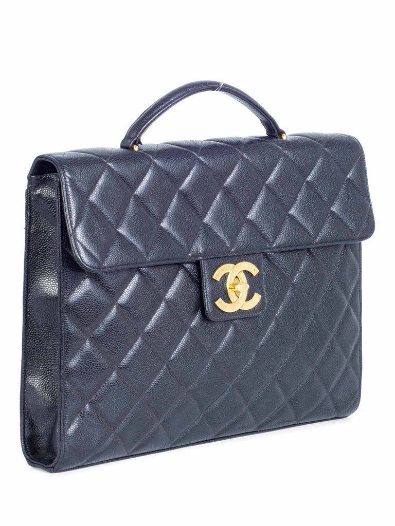 CHANEL Jumbo CC Logo 24K Gold Plated Quilted Caviar Leather Flap Bag Black-designer resale