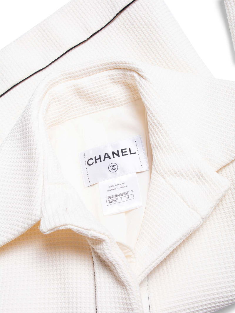 CHANEL Logo Cotton Tweed Jacket White Black-designer resale