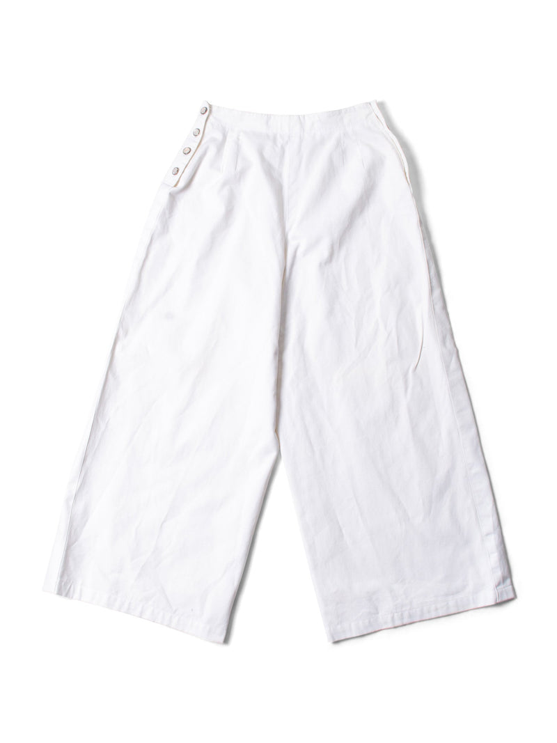 CHANEL Logo High Wasted Wide Sailor Pants White-designer resale