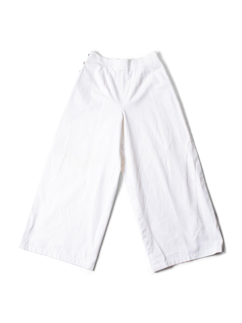 CHANEL Logo High Wasted Wide Sailor Pants White-designer resale