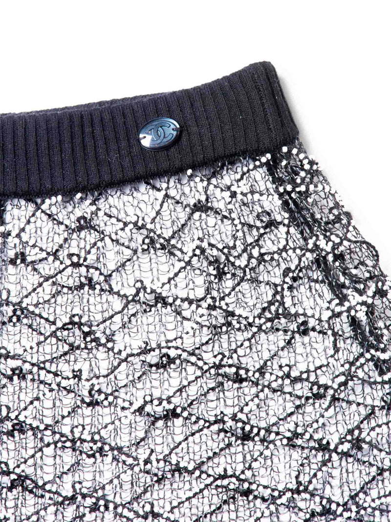 CHANEL Logo Mini Asymmetric Mesh Beaded Skirt Black White-designer resale
