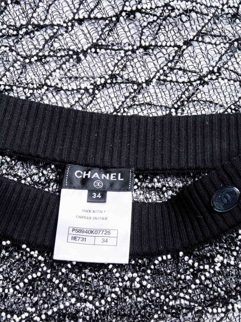 CHANEL Logo Mini Asymmetric Mesh Beaded Skirt Black White-designer resale