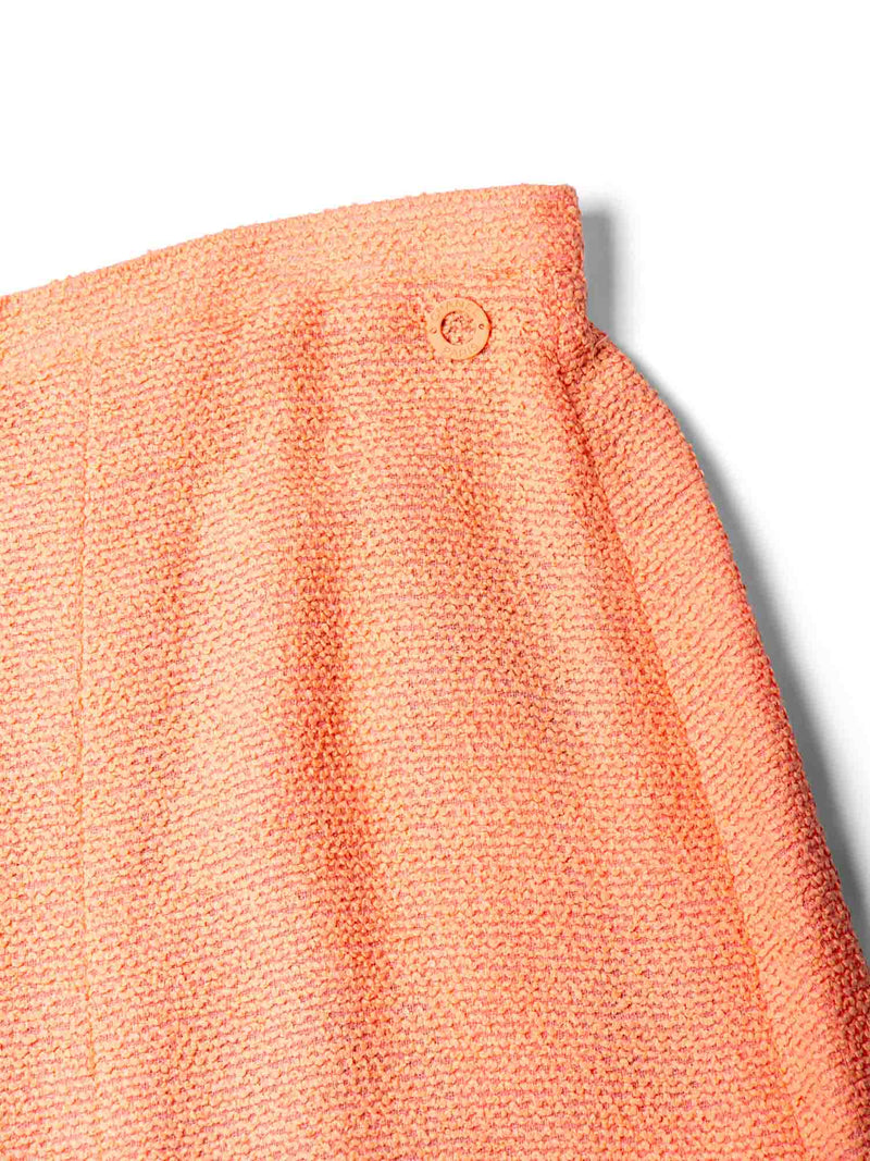 CHANEL Logo Silk Fringe Tweed Skirt Peach Multicolor-designer resale
