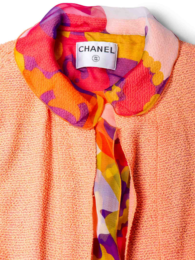 CHANEL Logo Tweed Silk Fringe Cropped Jacket Peach Multicolor-designer resale