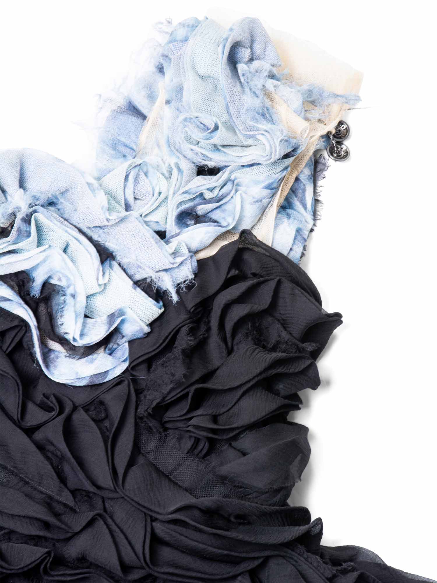 CHANEL Runway CC Logo Knit Ruffle Mini Dress Blue Black
