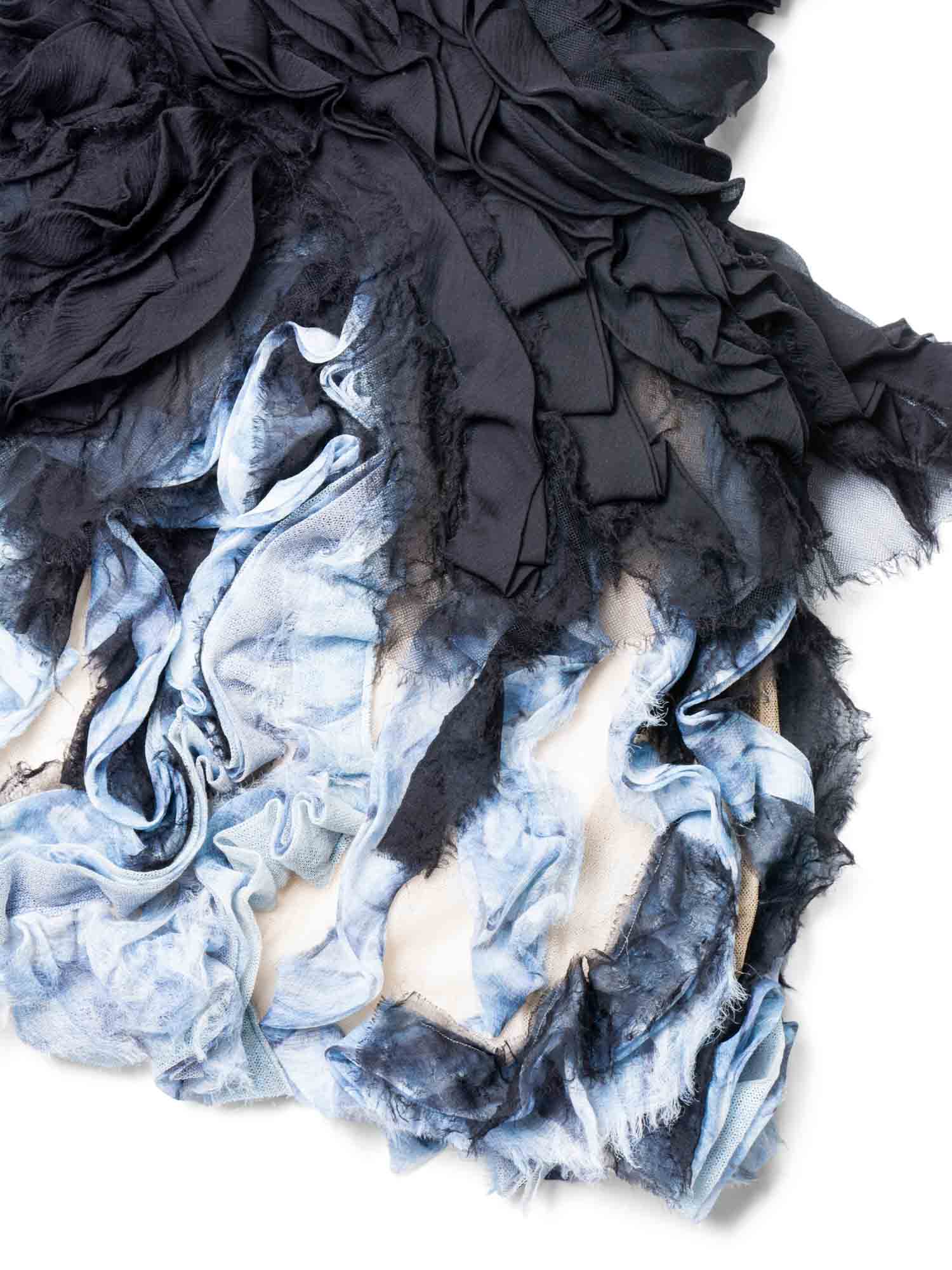 CHANEL Runway CC Logo Knit Ruffle Mini Dress Blue Black