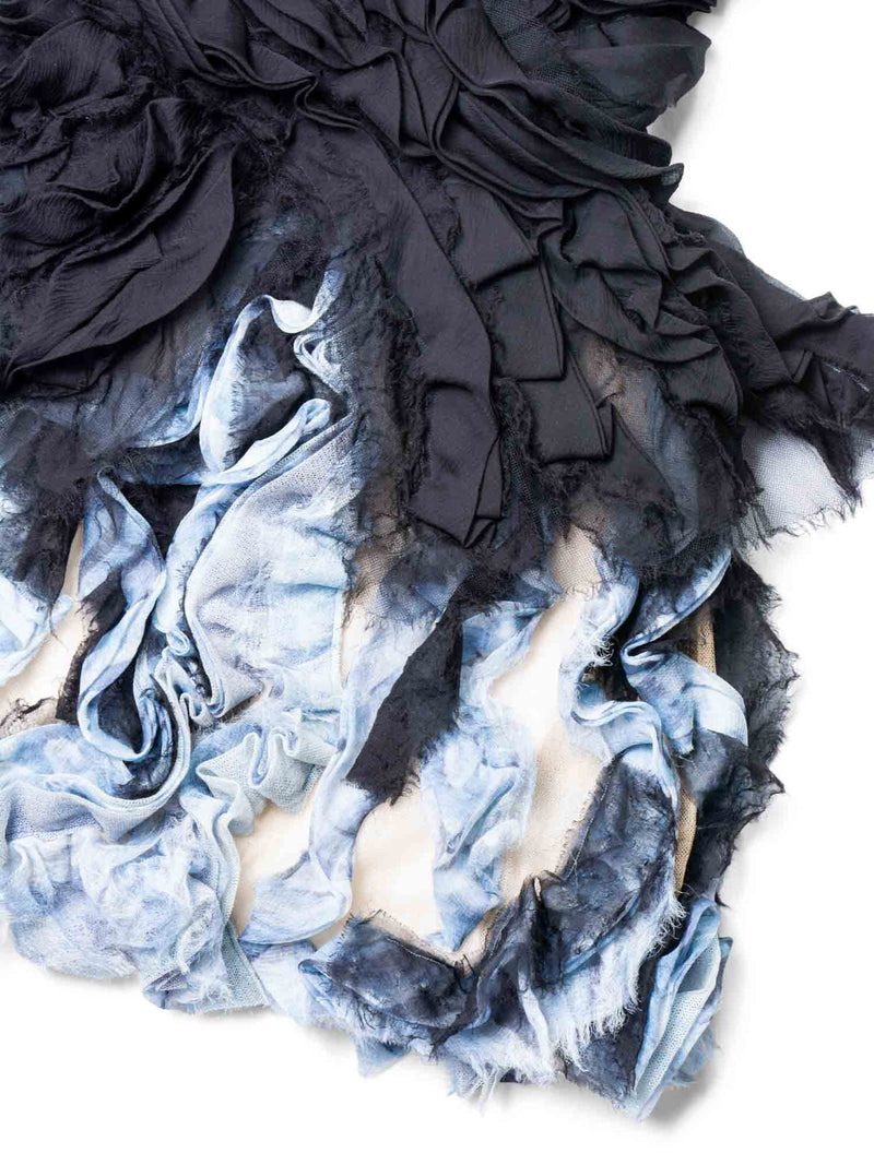 CHANEL Runway CC Logo Knit Ruffle Mini Dress Blue Black-designer resale