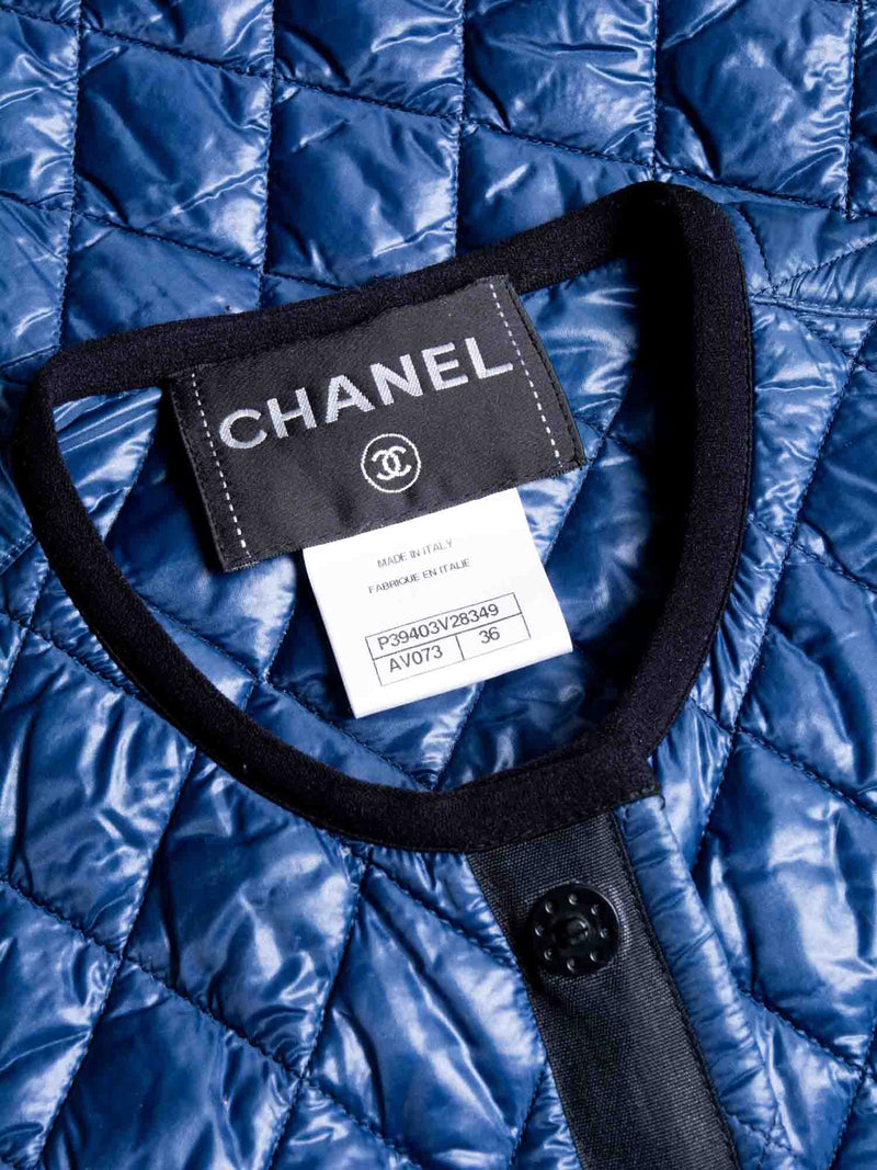 CHANEL Runway CC Logo Quilted Puffer Vest Blue Black-designer resale