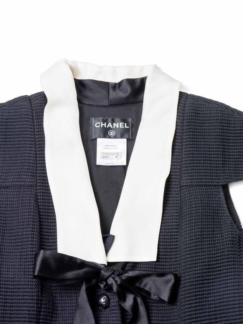 CHANEL Runway CC Logo White Collar Bow Mini Dress Black White-designer resale