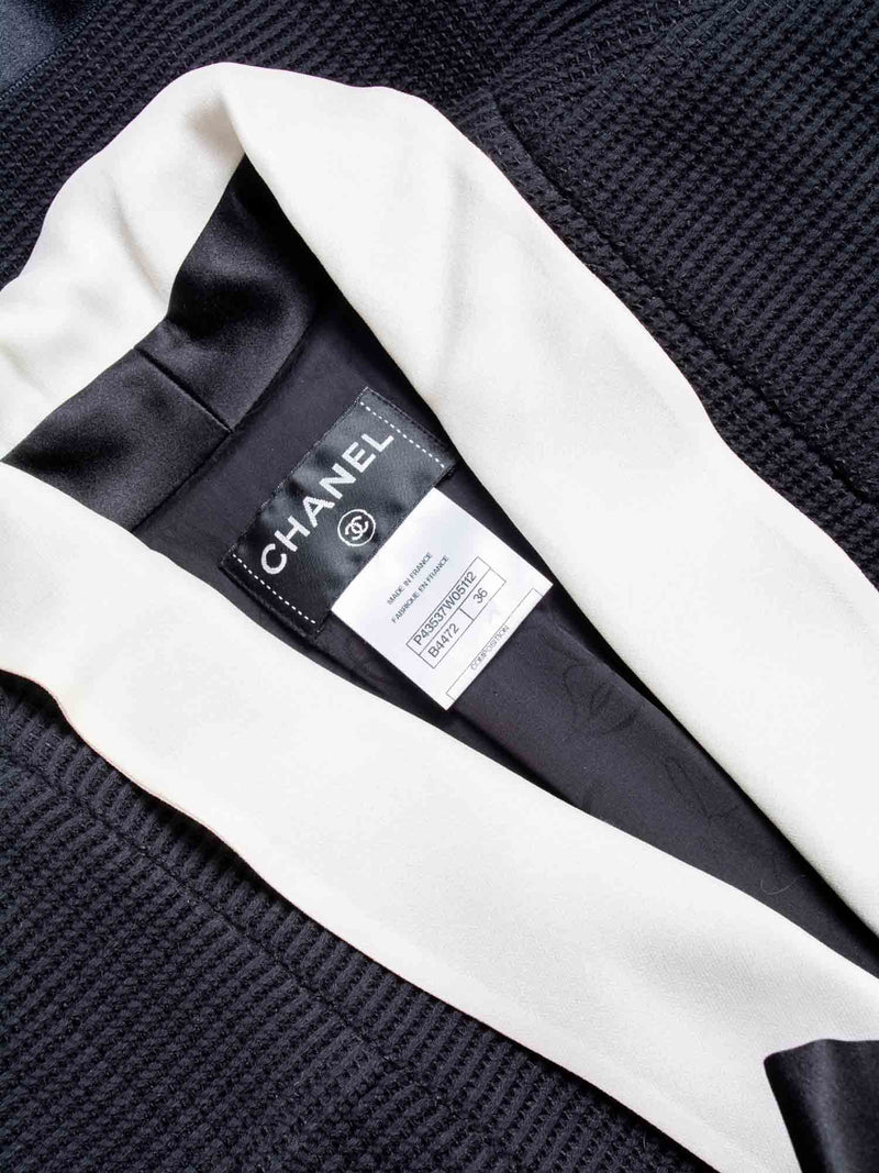 CHANEL Runway CC Logo White Collar Bow Mini Dress Black White-designer resale